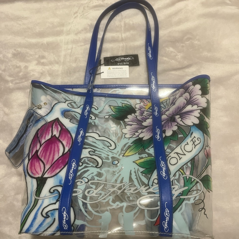 Blue Ed Hardy Transparent Tote Bag